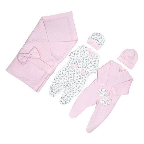 фото Комплект одежды wellkid детский, рукавицы и шапка и комбинезон и бант и плед, повседневный стиль, размер 56, розовый
