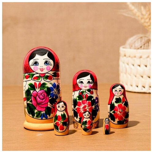 фото Матрёшка «семёновская», красный платок, 6 кукольная, 12-15см 691128 сима-ленд