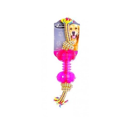 фото Papillon игрушка для собак плетеная веревка с пластиковой косточкой, 33 см/ weaving rope toy with trp 33cm 200 - 205 g, yellow/pink (3/60) 140846, 0,200 кг noname