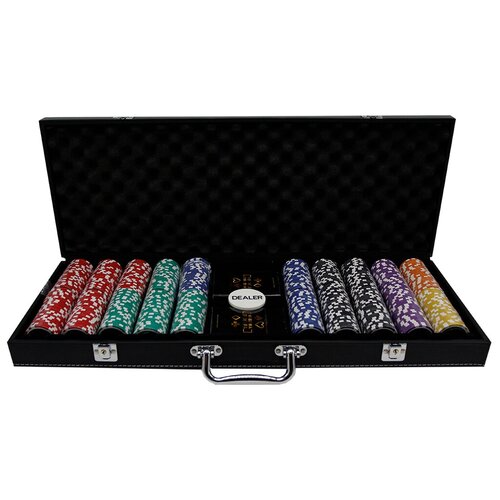 Фабрика Покера: Премиум-набор из 500 фишек для покера с номиналом в кожаном кейсе набор для покера фабрика покера в серебристом кейсе 500 фишек с номиналом