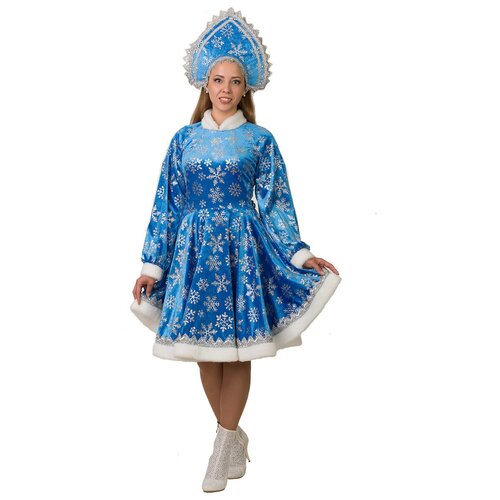 фото Костюм снегурочка амалия голубая взрослая батик 44 (платье, кокошник)