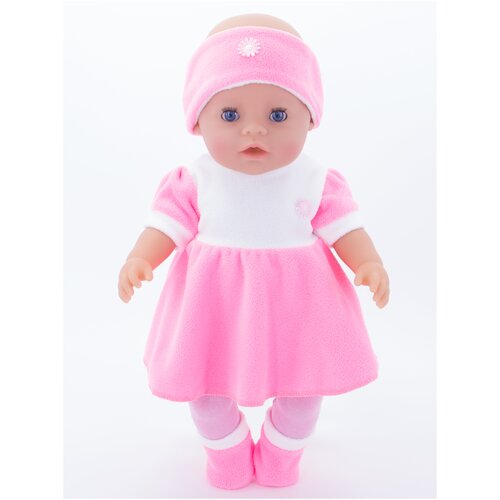 фото Одежда для кукол модница комплект для пупса 43 см: платье, колготки, повязка на голову и тапочки розовый-розовый модница.