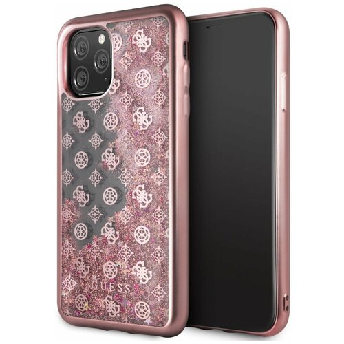 фото Чехол-накладка для iphone 11 pro max guess liquid glitter 4g peony hard, розовый (guhcn65peolgpi)