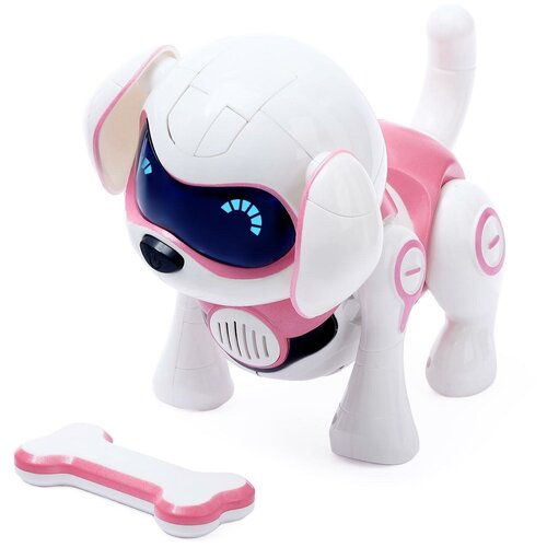 фото Собака робот интерактивная zabiaka "чаппи", русское озвучивание, цвет розовый, кость, свет и звук, фразы, самоходная, движется, работает от аккумулятора, высота - 17 см
