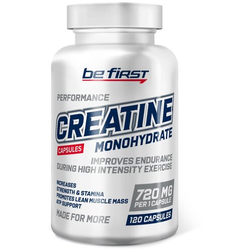 фото Креатин моногидрат be first creatine monohydrate, 120 капсул / рост мышечной массы и силовых показателей / восстановление и энергоснабжение тканей