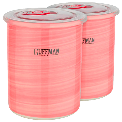 фото Набор керамических контейнеров c вакуумной крышкой. guffman. розовый, полоски. 0,7 л. 2 предмета.