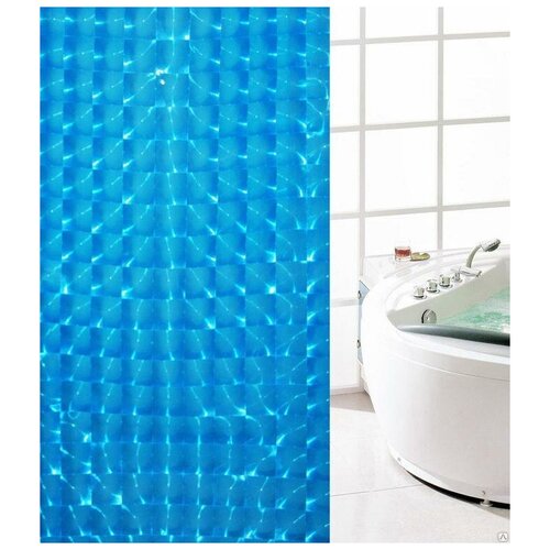фото Штора для ванны с 3d эффектом и комплектом крючков 180х180 цвет: синий нет бренда