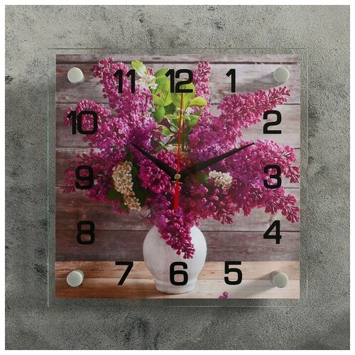 фото Часы настенные, серия: цветы, "сирень в белой вазе", 25х25 см, микс newstory