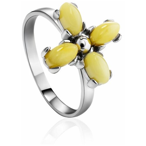 фото Amberholl нежное серебряное кольцо, украшенное янтарём медового цвета «суприм»