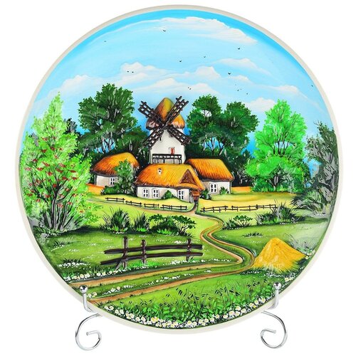 фото Декоративная тарелка-панно "лето в деревне" из керамики русь великая
