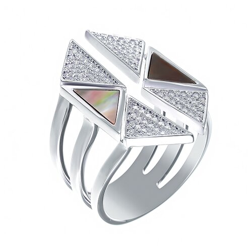 фото Jv серебряное кольцо с фианитом, перламутром r26267-2_ko_sh_001_wg, размер 16.25