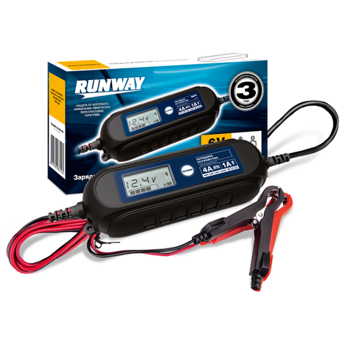 фото Runway умное зарядное устройство для аккумуляторов smart car charger 6/12в; ток 1а/4а (rr-105)