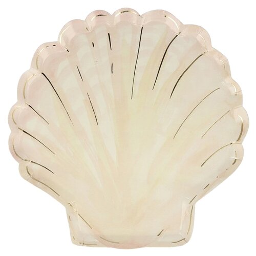 фото Meri meri тарелки одноразовые бумажные watercolor clam shell plates, 19.1х19.1 см, 8 шт., бежевый/розовый