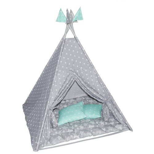 фото Игровая палатка детская вигвам / шалаш звезды малые цв. серый (1250*1250*1450мм) стандарт папаспорт