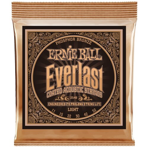 фото Струны для акустической гитары ernie ball 2548 everlast coated phosphor bronze light 11-52