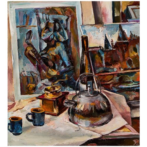 фото Картина маслом "кофе в студии" питаев русская живопись