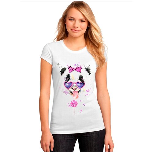 фото "женская белая футболка панда, конфета, очки". размер xl drabs