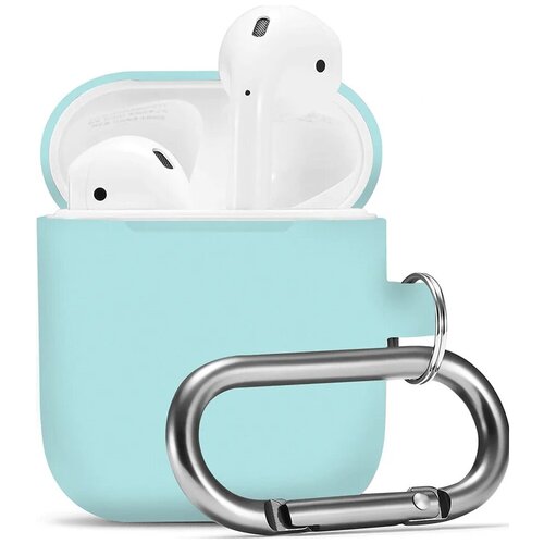 фото "защитный чехол для apple airpods 1 и airpods 2 / силиконовый чехол на эпл аирподс 1 и аирподс 2 с карабином, голубой" lava