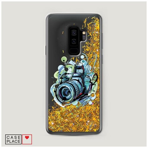 фото Чехол жидкий с блестками samsung galaxy s9 plus фотоаппарат арт case place