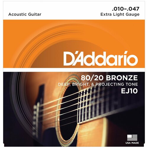 фото Струны для акустической гитары d'addario ej10 80/20 bronze extra light 10-47