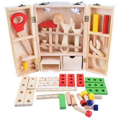 фото Обучающая игра для мальчиков - деревянные столярные инструменты в чемодане, детский набор плотника лучший мастер китай
