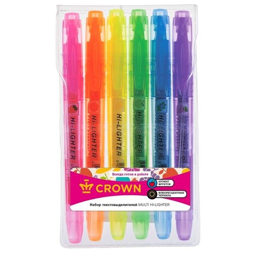 фото Crown набор текстовыделителей multi hi-lighter aroma, 6 шт. (f-500-6)