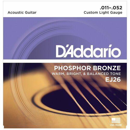 фото Струны для акустической гитары d'addario ej26 phosphor bronze custom light 11-52