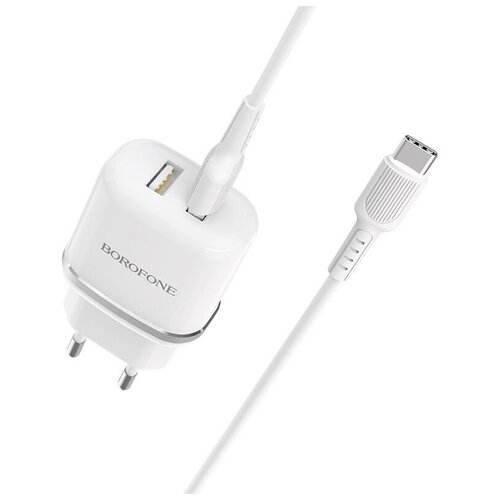 фото Сетевое зарядное устройство 2xusb с кабелем usb type-c borofone ba25a outstanding - белое