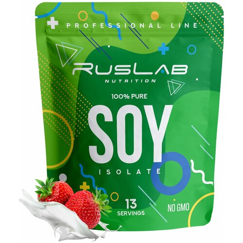 фото Соевый изолят soy isolate,протеин для вегетарианцев и веганов (416 гр),вкус клубника со сливками ruslabnutrition