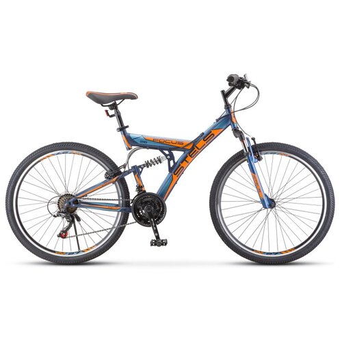фото Велосипед stels двухподвесный focus v 26" 18-sp v030 18" тёмно-синий/оранжевый цвет