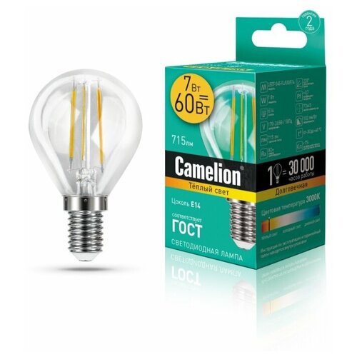 фото Светодиодная лампа camelion led7- g45- fl/830/e14
