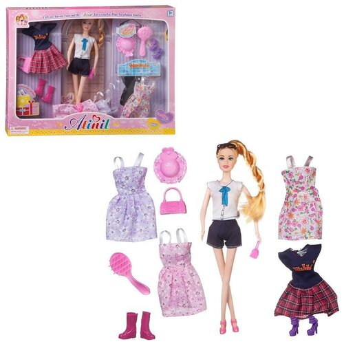 фото Кукла junfa atinil гардероб модницы дневная прогулка (в кофте и шортах) в наборе с 4 дополнительными платьями и аксессуарами, 28см junfa toys