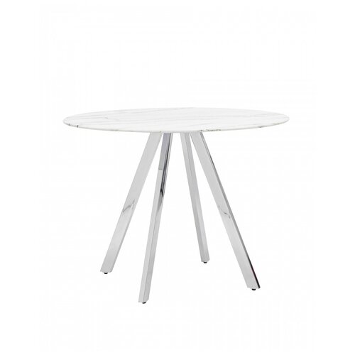 фото Стол обеденный stool group хьюстон круглый, стеклянный столешница белая с рисунком под мрамор