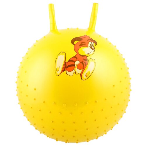 фото Гимнастический мяч с ручкой (попрыгун) массажный девчонки и мальчишки, d=50 см (желтый)