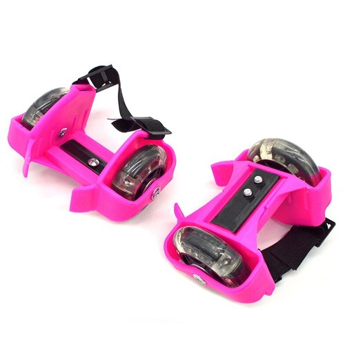 фото Детские накладные роликовые коньки на пятку/обувь small whirlwind pulley с подсветкой колес, розовые baziator