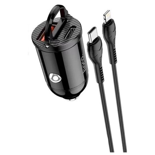 фото Автомобильное зарядное устройство hoco nz2 3a/30w + кабель lightning "быстрая зарядка", черный