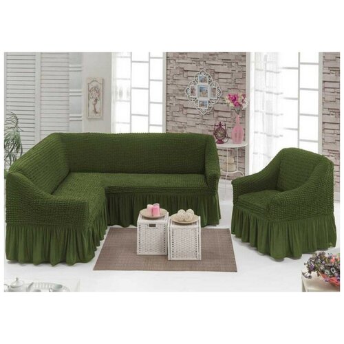 фото Чехлы на угловой диван и кресло, цвет: зеленый karbeltex