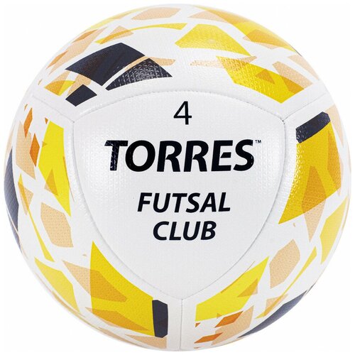 фото Мяч футзал. "torres futsal club", арт.fs32084, р.4, 10 пан. pu, 4 под. сл, гибрид. сш. бело-зол-чер