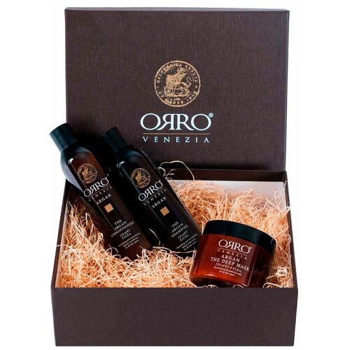 фото Orro holiday set argan - подарочный набор с маслом арганы (шампунь + кондиционер + маска) 250 + 250 + 250мл orro venezia (италия)