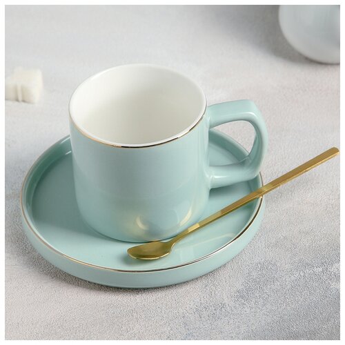 фото Чайная пара "грация", чашка 220 мл, блюдце d=14.5 см, ложка, цвет серо-голубой сима-ленд
