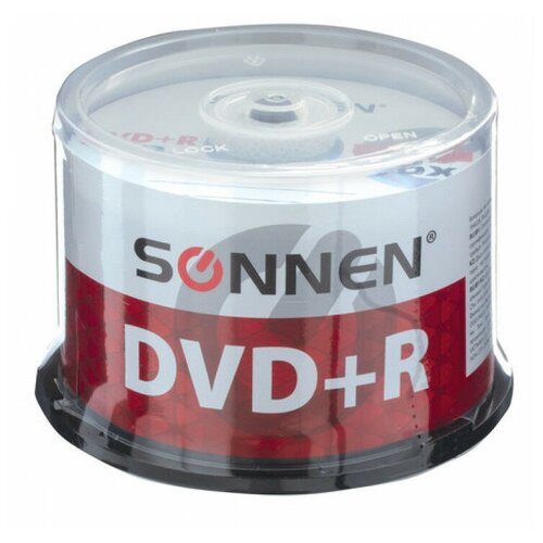 фото Диски dvd+r (плюс) sonnen, 4,7 gb, 16x, cake box, 50 шт., 512577