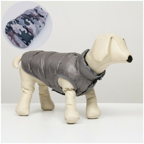 фото Куртка для собак двухсторонняя с принтом, размер 18 (дс 40 см, ог 50 см, ош 38 см), серая сима-ленд