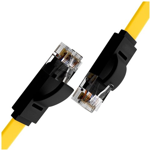 фото Плоский 2м lan patch cord сетевой кабель патч корд utp cat 6 rj 45 для ethernet cable роутер smart tv короткий желтый+черный gcr