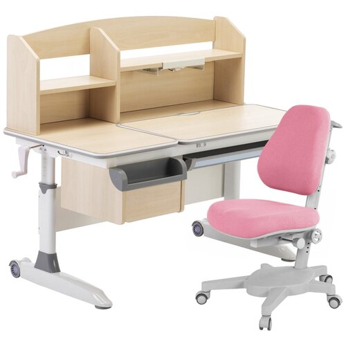 фото Комплект для работы стоя anatomica premium-50 парта romana + кресло armata + надстройка + подставка для книг 120x60 см клен/серый/розовый