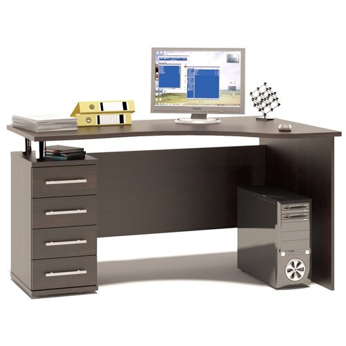 фото Письменный стол угловой сокол кст-104.1, шхг: 140х86 см, расположение тумбы: слева, цвет: венге/дуб беленый