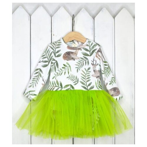 фото Платье-боди baby boom олени размер 86, белый/зеленый