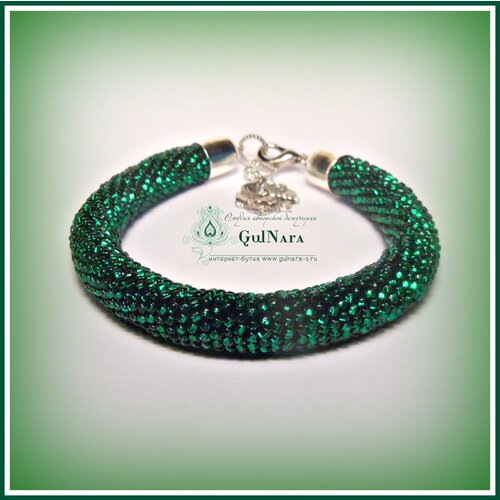 фото Женский браслет жгут из бисера, зеленый gulnara