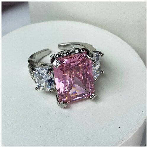 фото Незамкнутый перстень с большим розовым фианитом + подарочный мешочек kiss buty