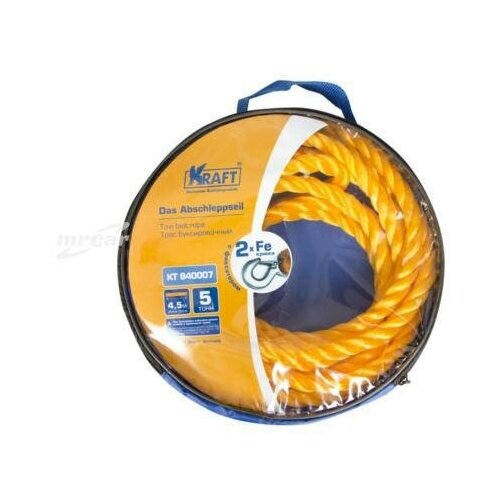 фото Kraft kt840007 трос буксировочный канат 5т с крюками 4,5м kraft kt840007