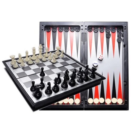 фото Шахматы, шашки, нарды / настольная игра 3 в 1 магнитная (9518), размер доски 24х24 см cliff